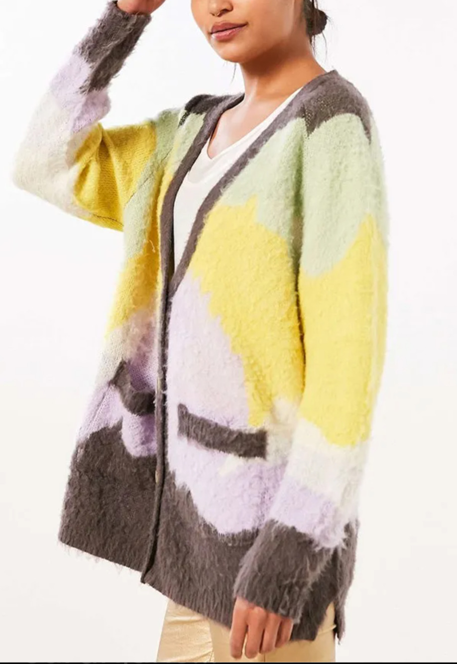 Ecote landscape fuzzy button up cardigan sweater Size XS/S Artsy Boho Comfycore